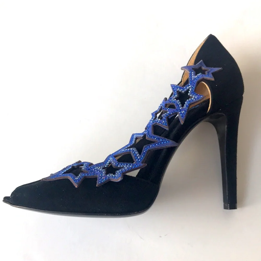 Fabi Italian black suede peep toe heels, size 37.5/6.5, unworn - Picture 6 of 15